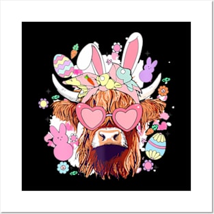 Highland Cow Farm Easter Heifer Easter Day Bunny Posters and Art